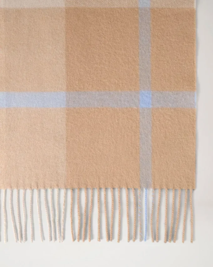 Small Check Merino Wool Scarf Camel & Poplin Blue Merino Wool