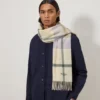 Small Check Merino Wool Scarf Eggshell & Olive Merino Wool