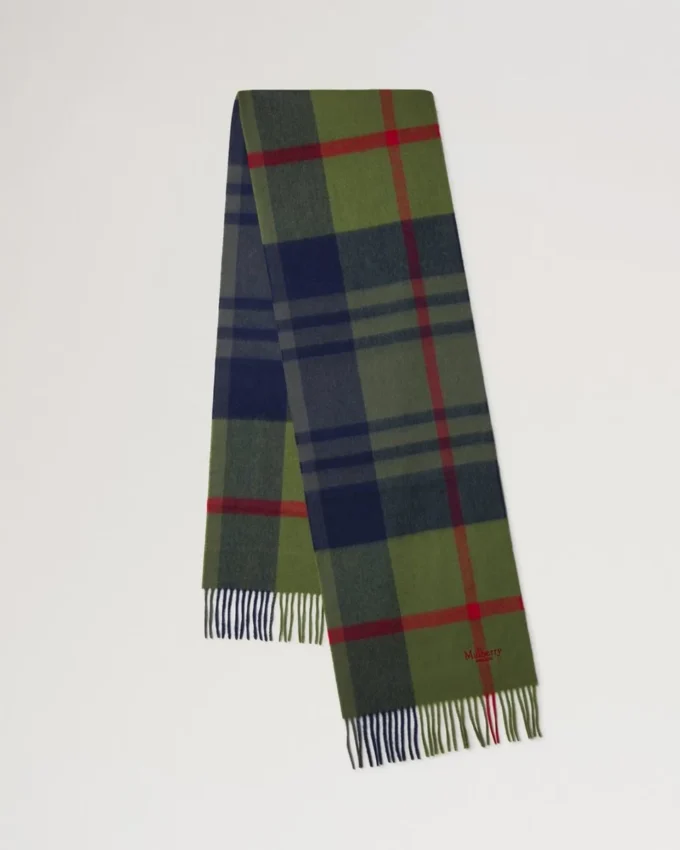 Small Check Merino Wool Scarf Fern & Dark Green Merino Wool