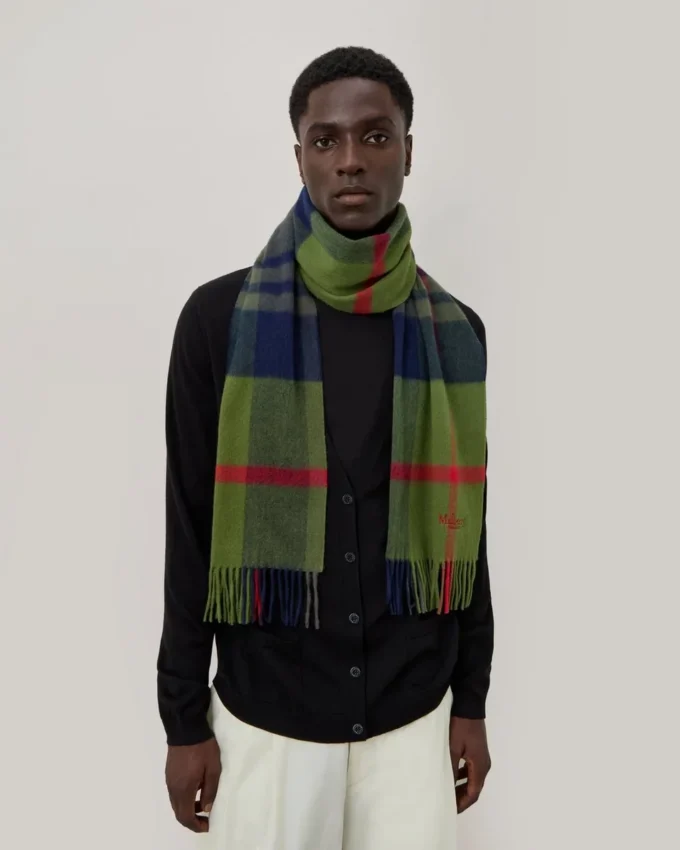 Small Check Merino Wool Scarf Fern & Dark Green Merino Wool