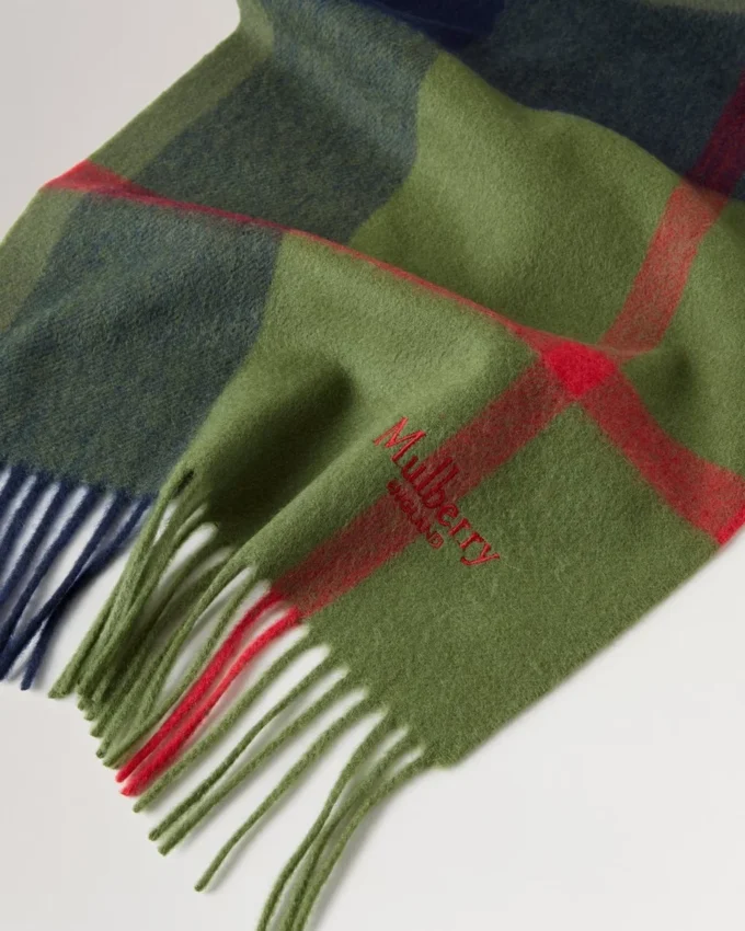 Small Check Merino Wool Scarf Fern & Dark Green Merino Wool