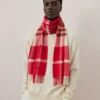 Small Check Merino Wool Scarf Scarlet Red & Bright Oak Merino Wool