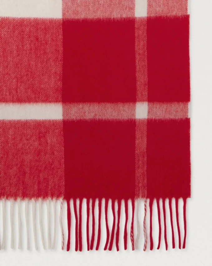 Small Check Merino Wool Scarf Scarlet Red & Bright Oak Merino Wool