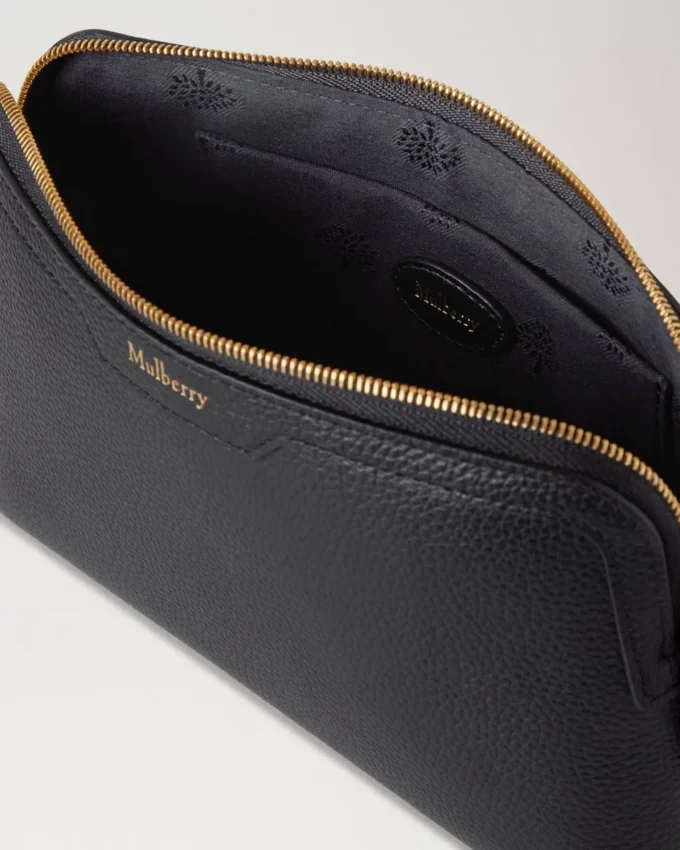 Small Cosmetic Pouch Black Small Classic Grain Women