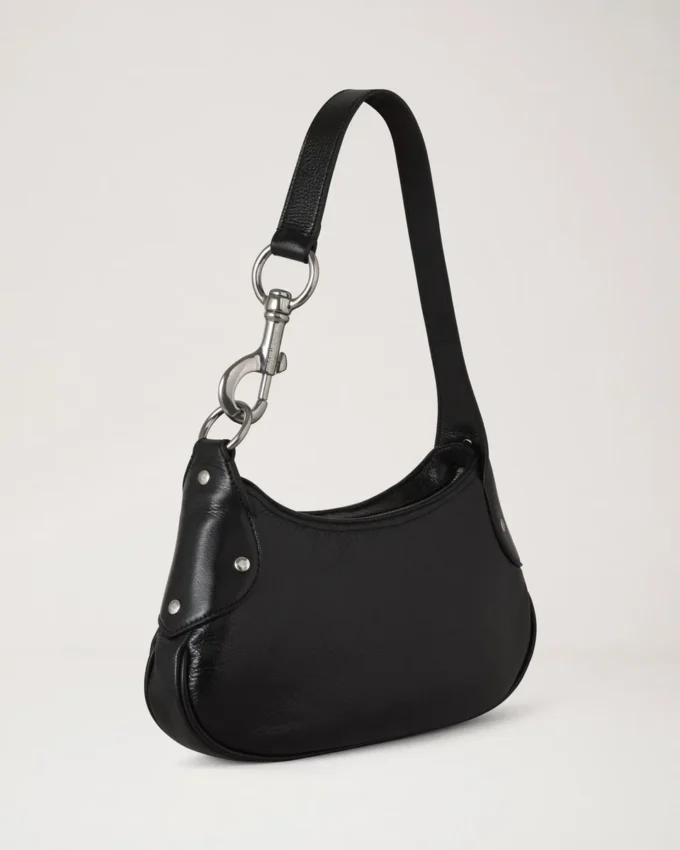 Small Hackney Shoulder Bag Black High Shine Leather