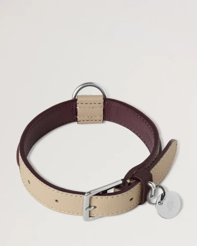 Small Leather Dog Collar Dune & Oxblood Small Classic Grain
