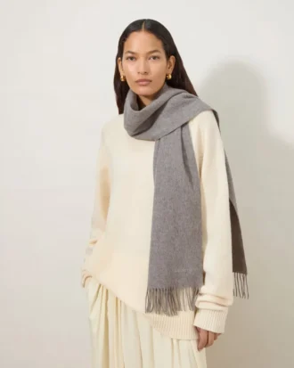 Small Solid Merino Wool Scarf Light Grey Melange Merino Wool