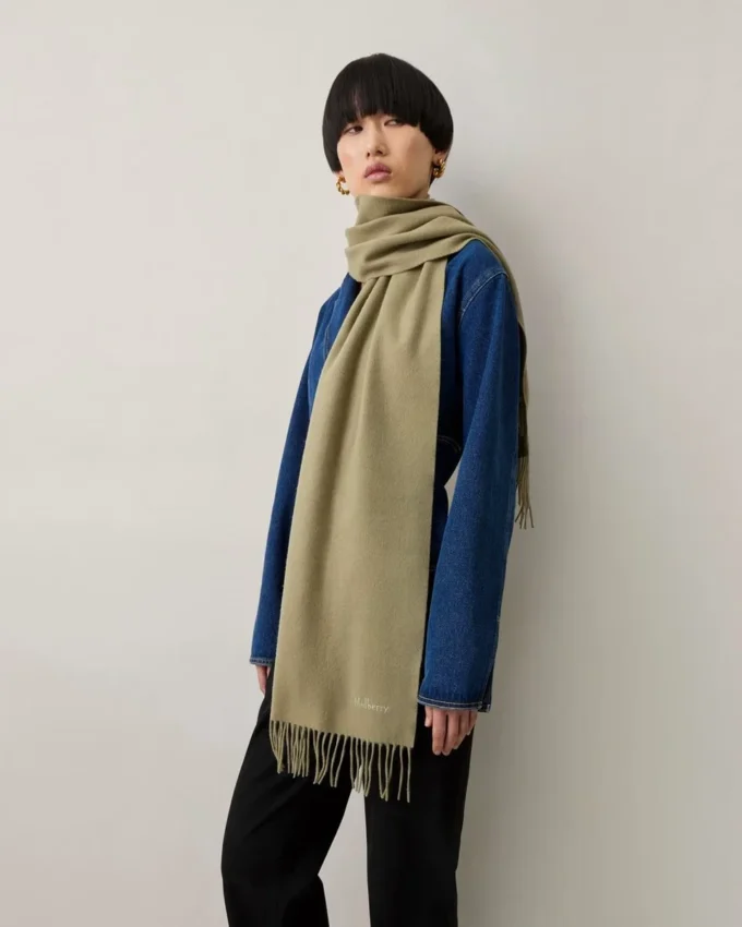 Small Solid Merino Wool Scarf Linen Green Merino Wool