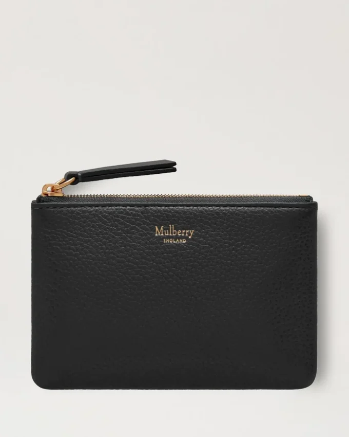 Small Zip Coin Pouch Black Small Classic Grain Women