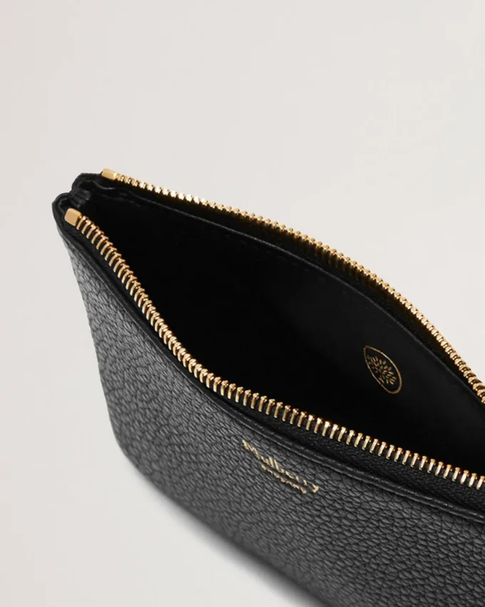 Small Zip Coin Pouch Black Small Classic Grain Women