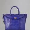 Small Zipped Bayswater Pre-Loved Cobalt Blue Shiny Croc