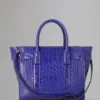 Small Zipped Bayswater Pre-Loved Cobalt Blue Shiny Croc
