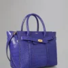 Small Zipped Bayswater Pre-Loved Cobalt Blue Shiny Croc