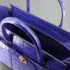 Small Zipped Bayswater Pre-Loved Cobalt Blue Shiny Croc
