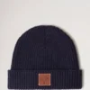 Solid Beanie Navy Mixed Material Men