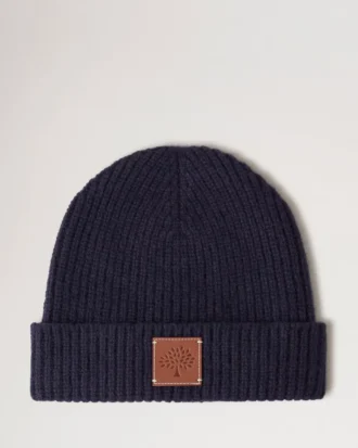 Solid Beanie Navy Mixed Material Men