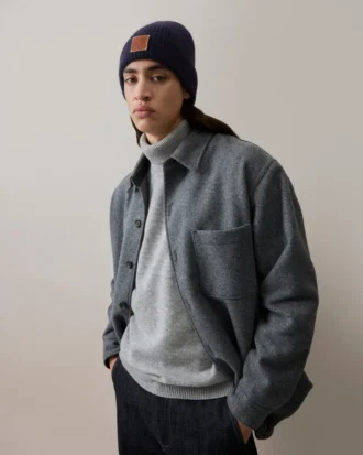 Solid Beanie Navy Mixed Material Men