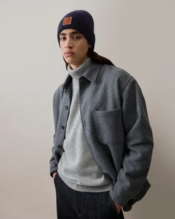 Solid Beanie Navy Mixed Material Men