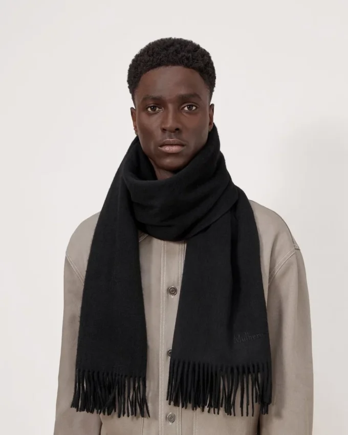 Solid Merino Wool Scarf Black Merino Wool Women