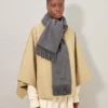 Solid Merino Wool Scarf Grey Melange Embroidered Merino Wool