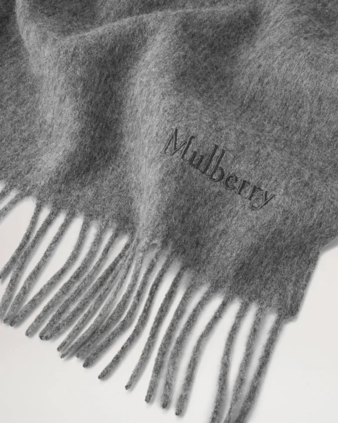 Solid Merino Wool Scarf Grey Melange Embroidered Merino Wool