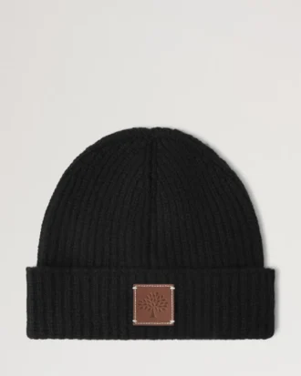 Solid Textured Beanie Black Lambswool Men