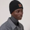 Solid Textured Beanie Black Lambswool Men