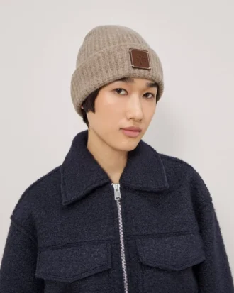 Solid Textured Beanie Maple Lambswool Men