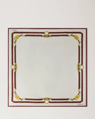 Square Scarf – Belted Border Cream Silk Twill Women