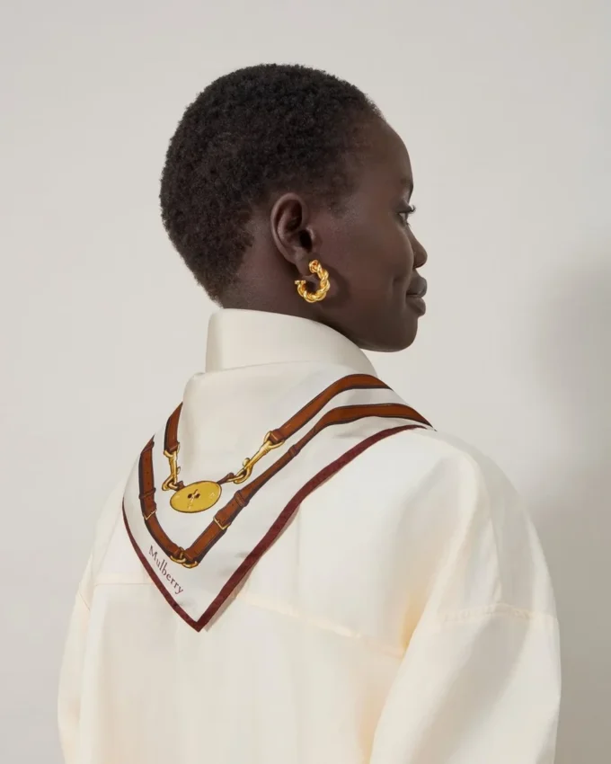Square Scarf – Belted Border Cream Silk Twill Women