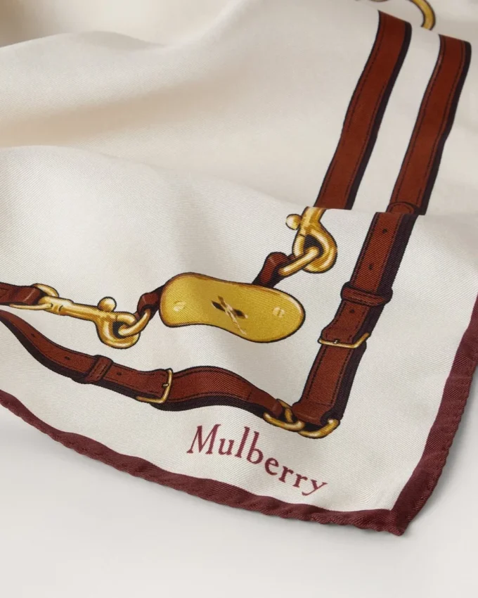 Square Scarf – Belted Border Cream Silk Twill Women