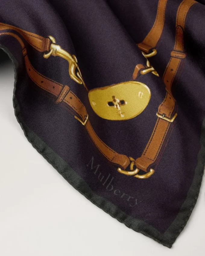Square Scarf – Belted Border Deep Aubergine Silk Twill