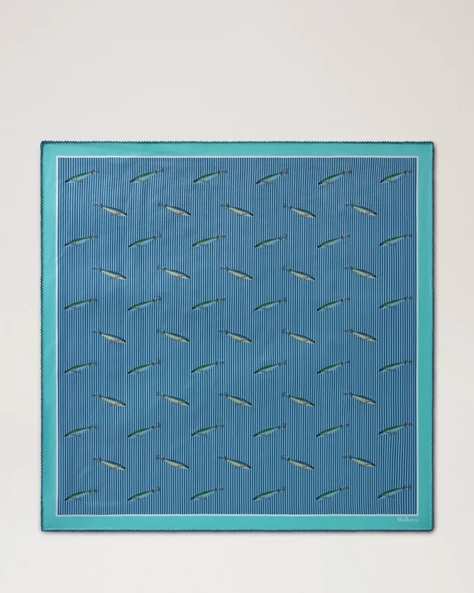 Square Scarf – Fishing Lure Marina Blue Silk Twill