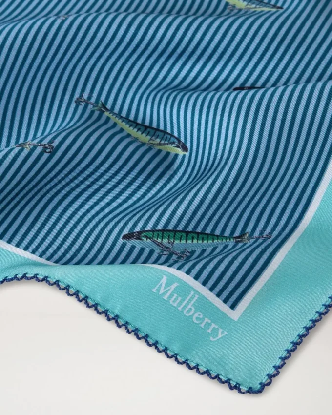 Square Scarf – Fishing Lure Marina Blue Silk Twill