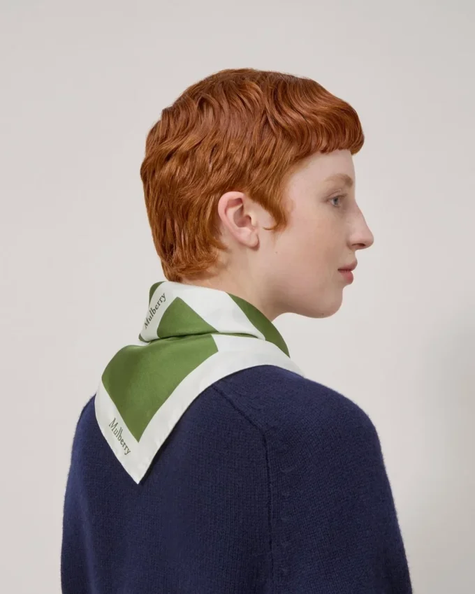Square Scarf – Mulberry Lettering Fern & Eggshell Silk Twill