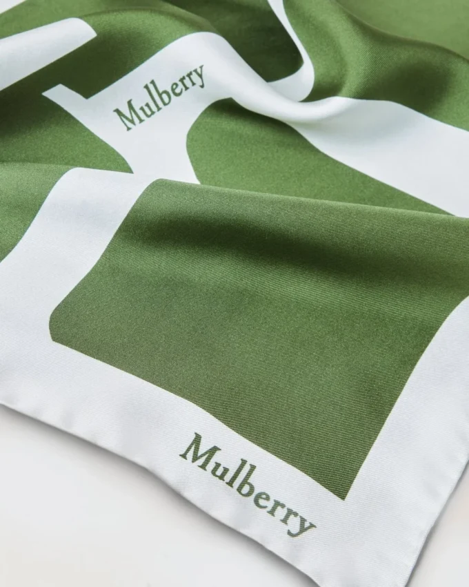 Square Scarf – Mulberry Lettering Fern & Eggshell Silk Twill