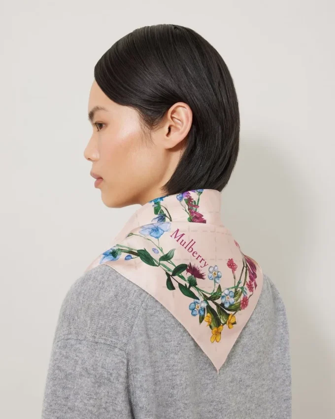 Square Scarf – Wild Floral Blossom Pink Silk Twill
