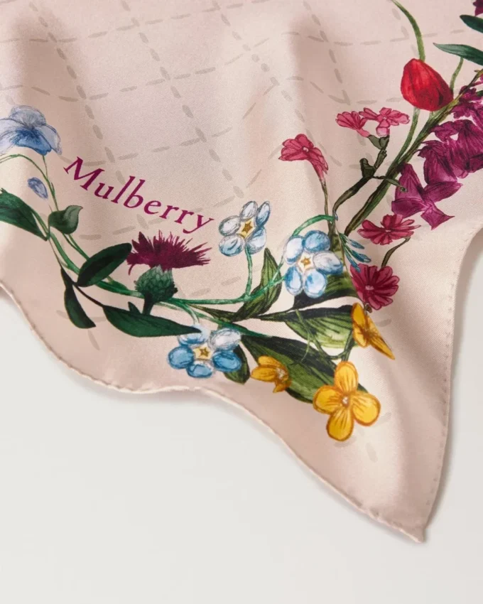 Square Scarf – Wild Floral Blossom Pink Silk Twill