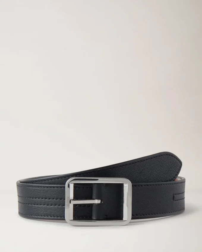 Stitched Reversible Belt Black Silky Calf Men