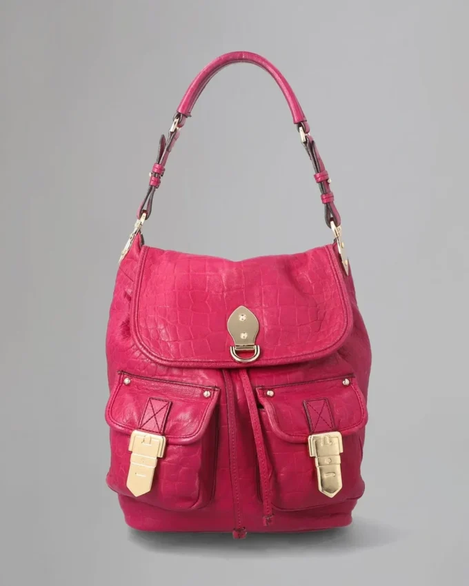 Tillie Drawstring Shoulder Pre-Loved Foxglove Pink Croc Nappa