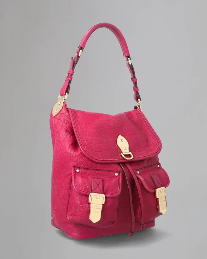 Tillie Drawstring Shoulder Pre-Loved Foxglove Pink Croc Nappa