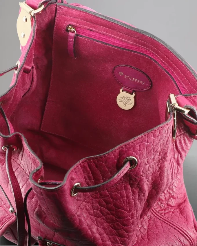 Tillie Drawstring Shoulder Pre-Loved Foxglove Pink Croc Nappa