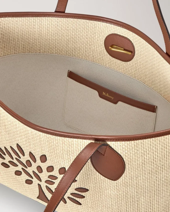 Tree Tote – Raffia Ecru & Bright Oak Raffia & Leather Trim