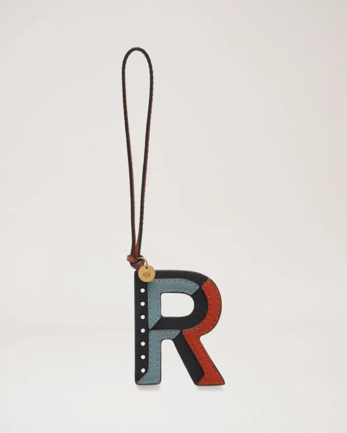 Tri-Colour Leather Keyring – R Black Silky Calf