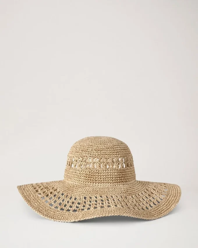 Wide Brim Raffia Hat Beige 100% Paper Raffia Summer Edit
