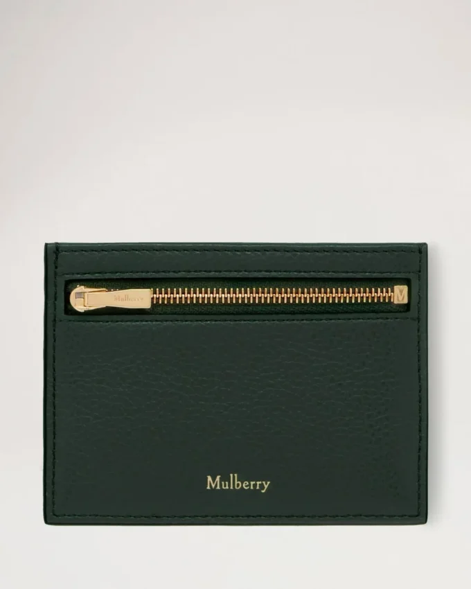 Zipped Credit Card Slip Mulberry Green Small Classic Grain